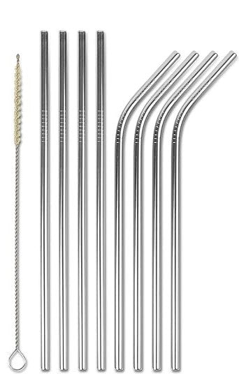 Set of Eco Metal Drinking Straws - 21.5cm - Silver